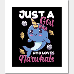 Cute & Funny Just A Girl Who Loves Narwhals Posters and Art